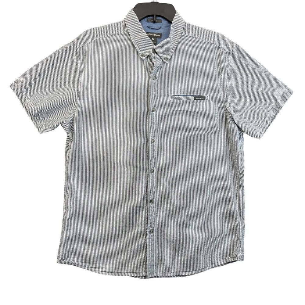 Eddie Bauer Shirt Men's Large Classic Fit Short Sleeve Seersucker Stripe
